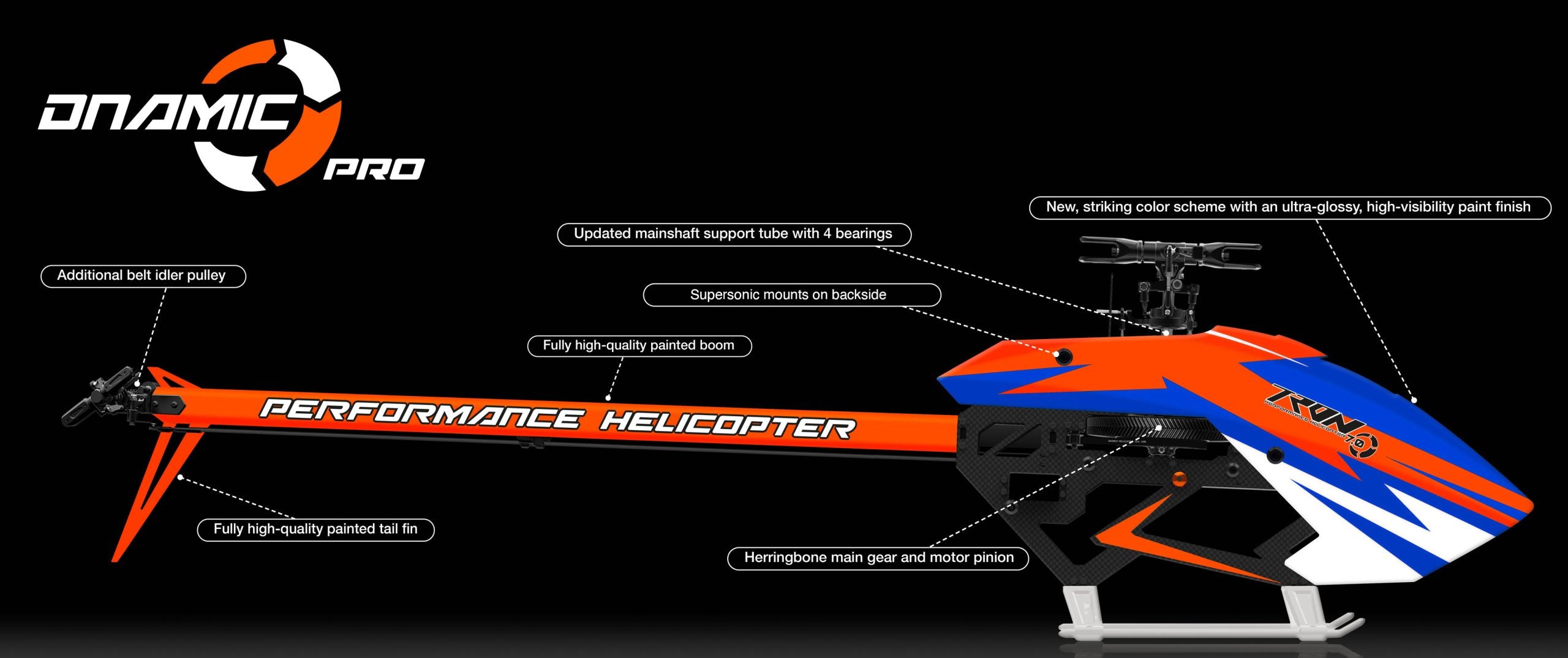 Tron 7.0 Dnamic PRO Helicopter Kit (Without Blades) - Shock Blue/Neon Orange