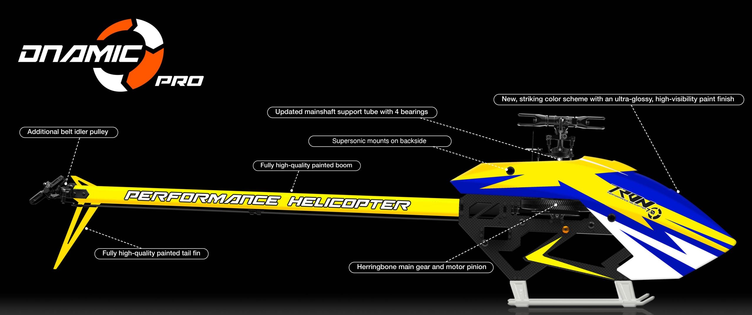 Tron 7.0 Dnamic PRO Helicopter Kit (Without Blades) - Shock Blue/Neon Yellow