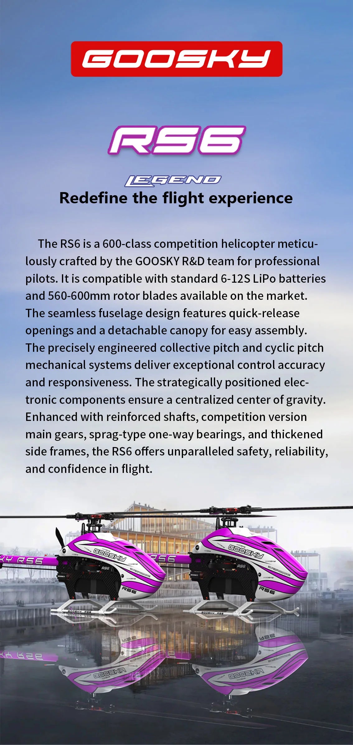 GooSky RS6 Helicopter Kit (Without Blades) - Orange
