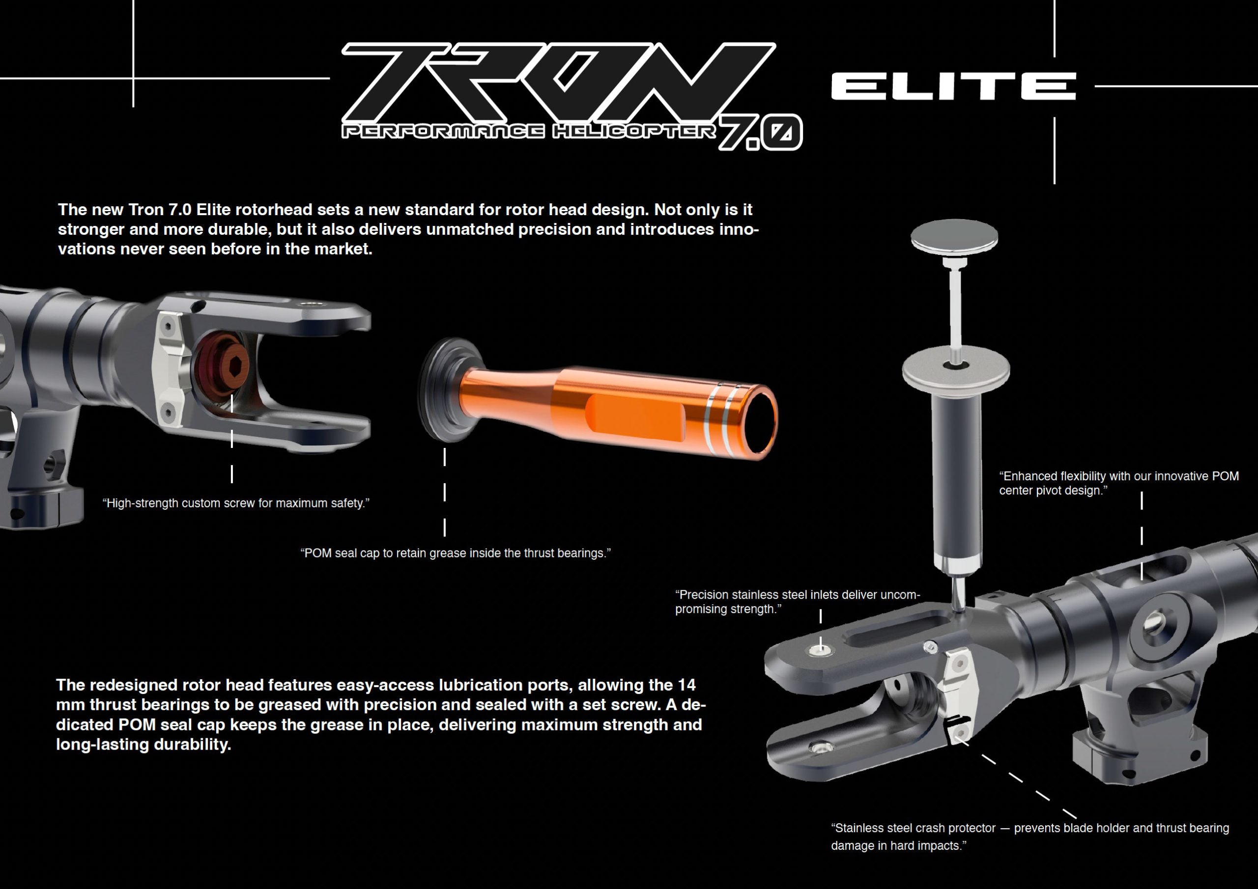 Tron 7.0 Elite Helicopter Kit (Without Blades) - White/Shock Blue/Orange