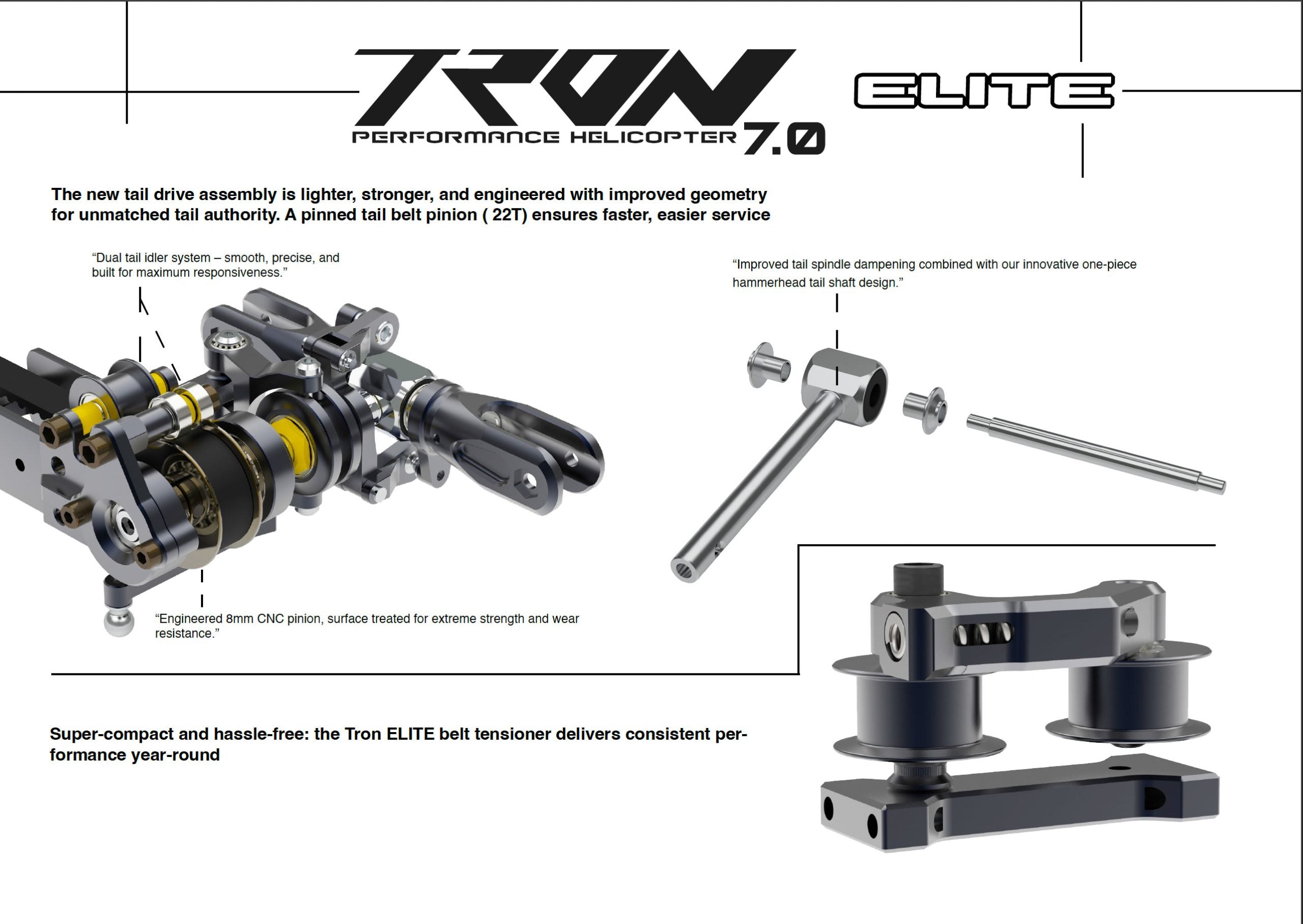 Tron 7.0 Elite Helicopter Kit (Without Blades) - White/Shock Blue/Orange