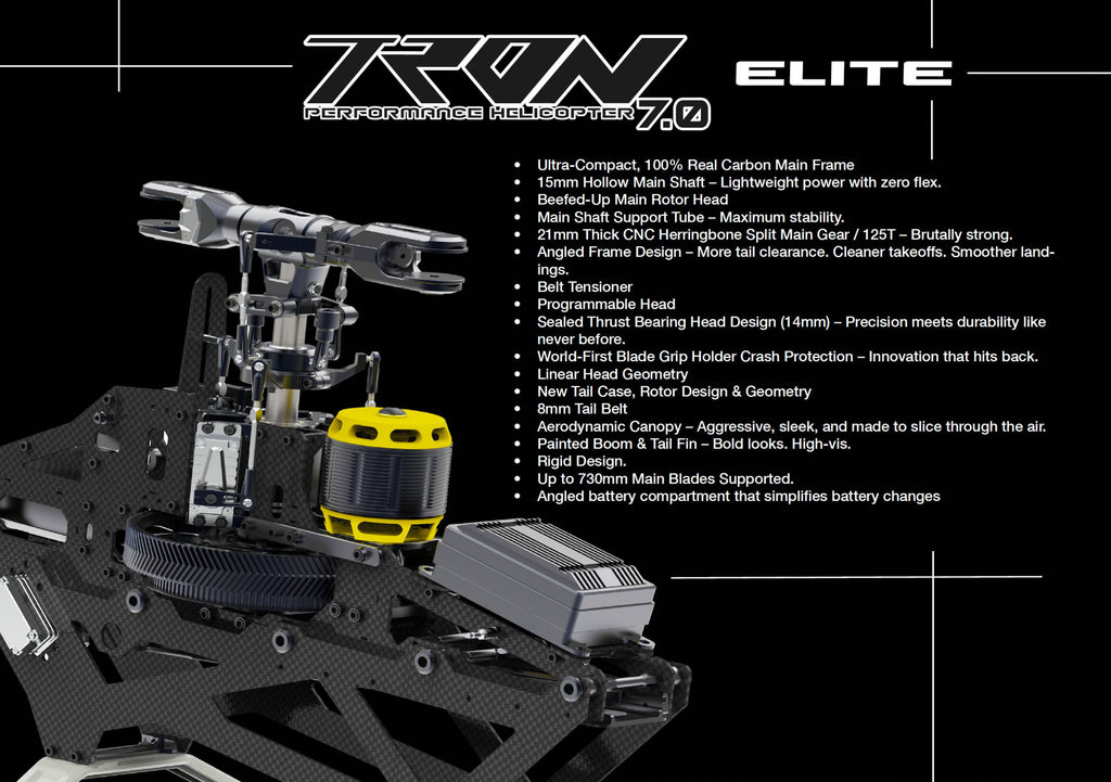 Tron 7.0 Elite Helicopter Kit (Without Blades) - White/Shock Blue/Orange