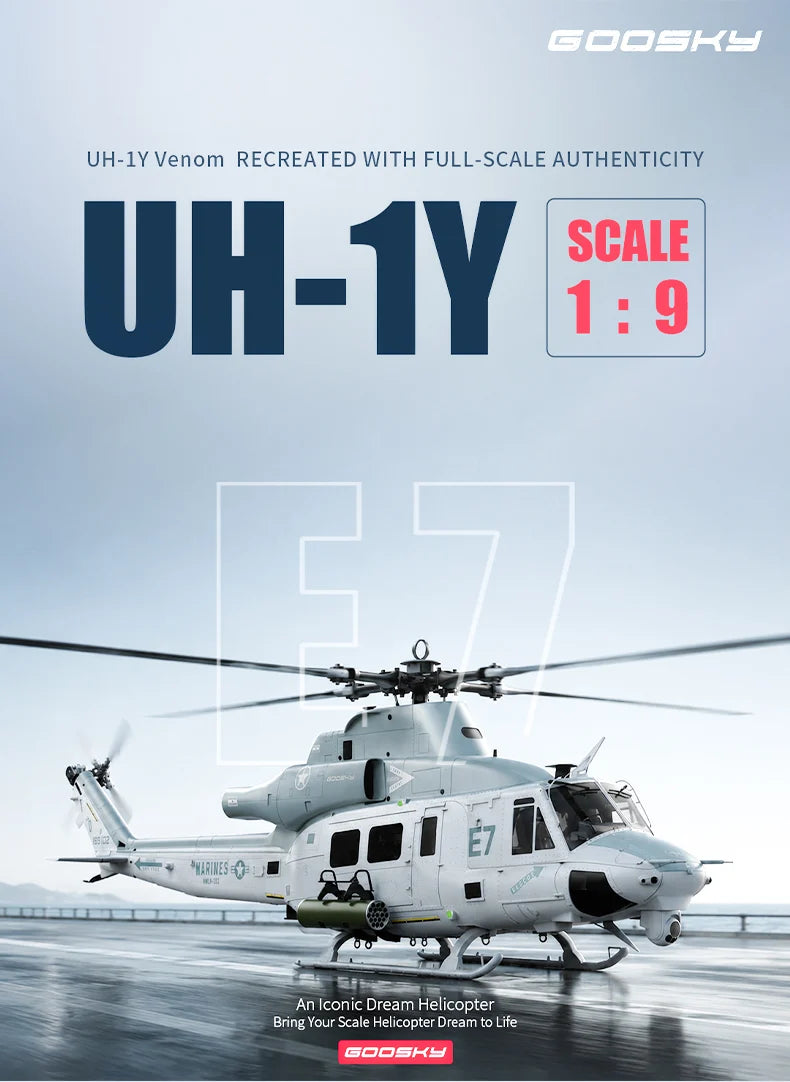 ***PRE-ORDER*** GooSky E7 UH-1Y Venom Scale Helicopter - BNF