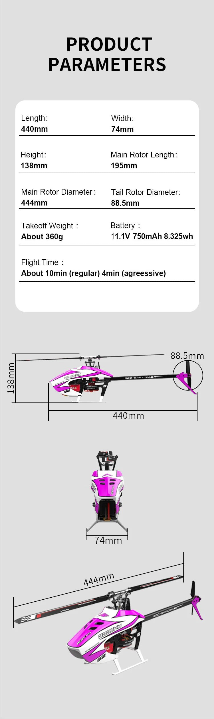 GooSky S2 MAX Helicopter - BNF - Blue