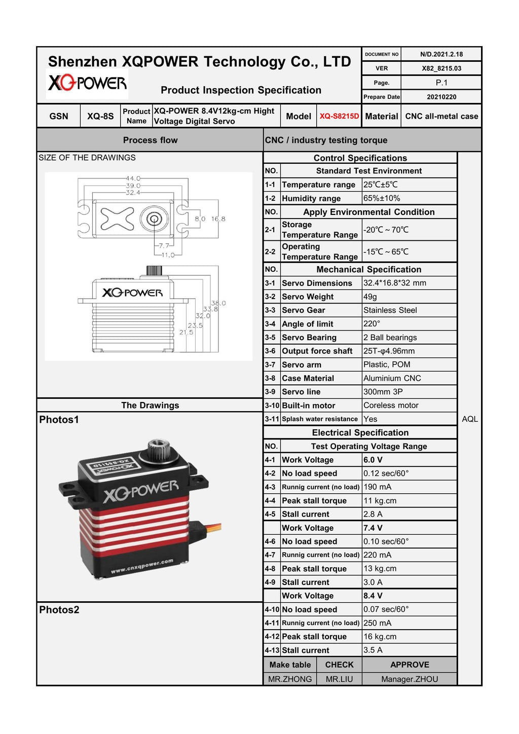 ***Pre-Order*** XQPower Mini Cyclic Digital Servo S8215D 16k 8.4V